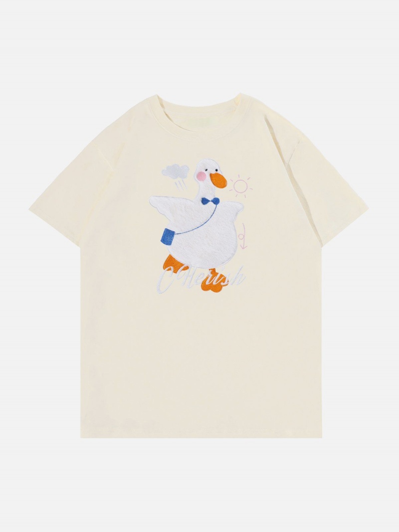 T Shirts Aelfric Eden Cartoon Duck Patchwork Tee Blanche | WEO-72629264